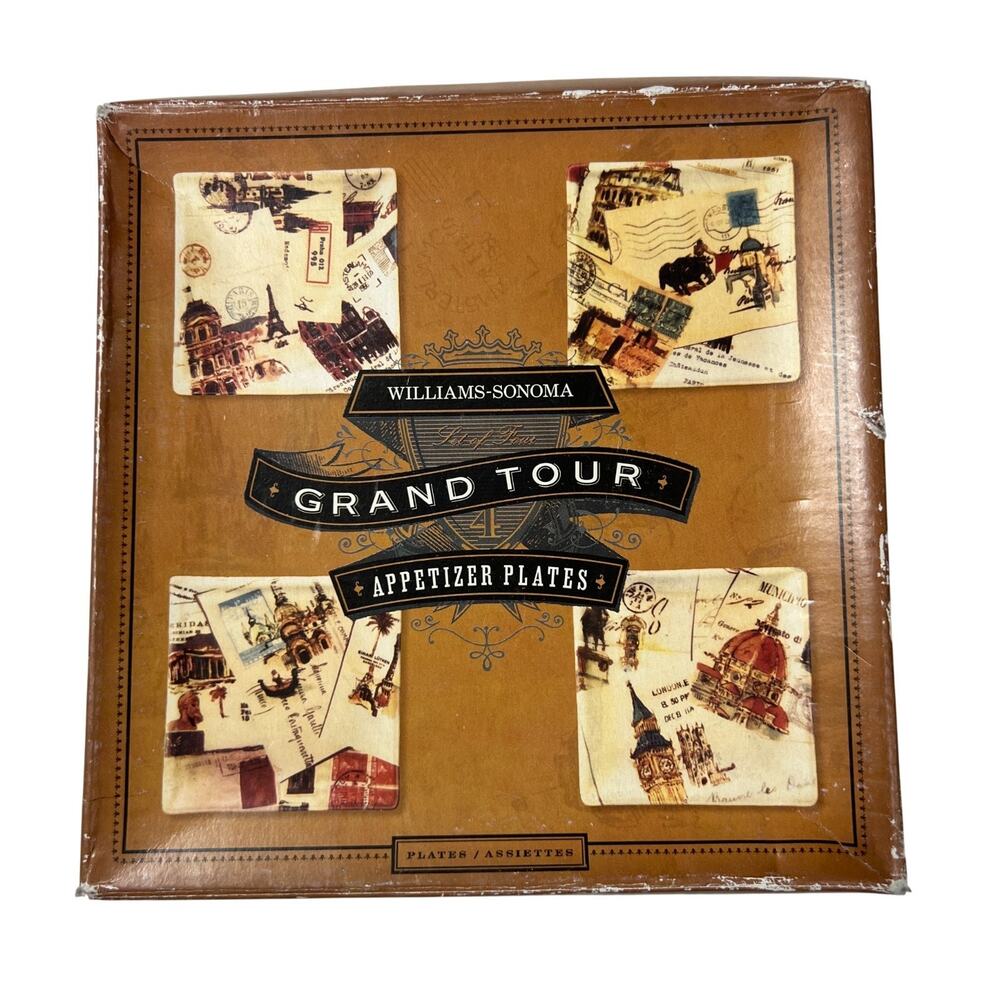 Williams Sonoma Grand Tour Appetizer Plates Set 4 Marc Lacaze 2008 NIB Ceramic